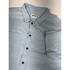 Rhythm Linen Blend Vacation Summer Button Up Short Sleeve Shirt Blue Mens L